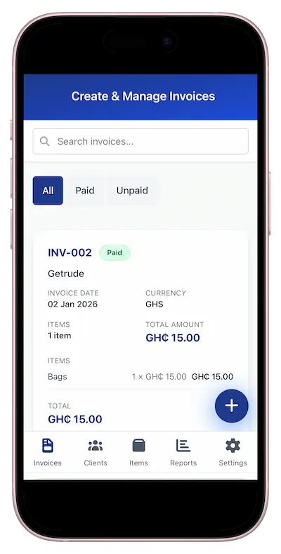 Sales Tracker Invoice Screenshot